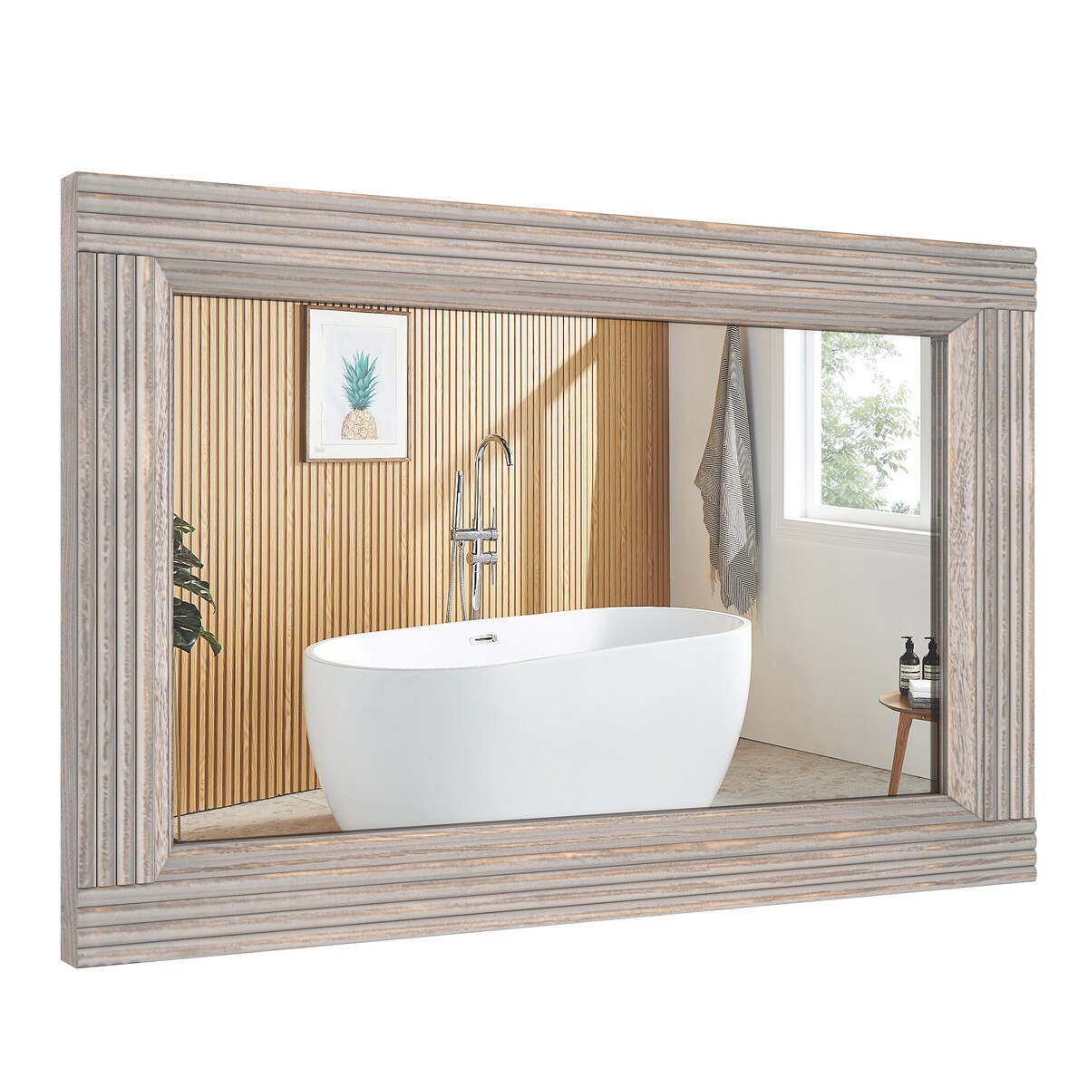 Specchio da bagno piatto con cornice in legno massello