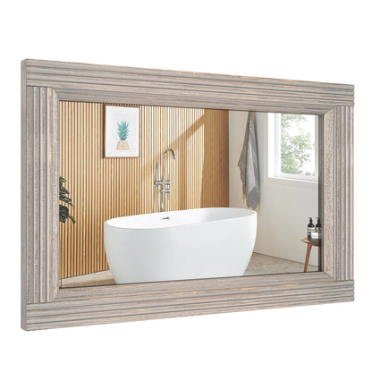 Specchio da bagno piatto con cornice in legno massello