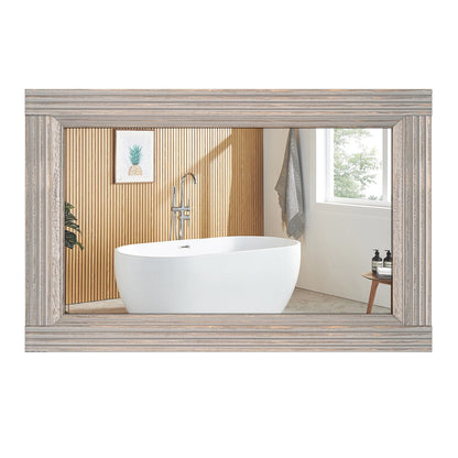 Specchio da bagno piatto con cornice in legno massello