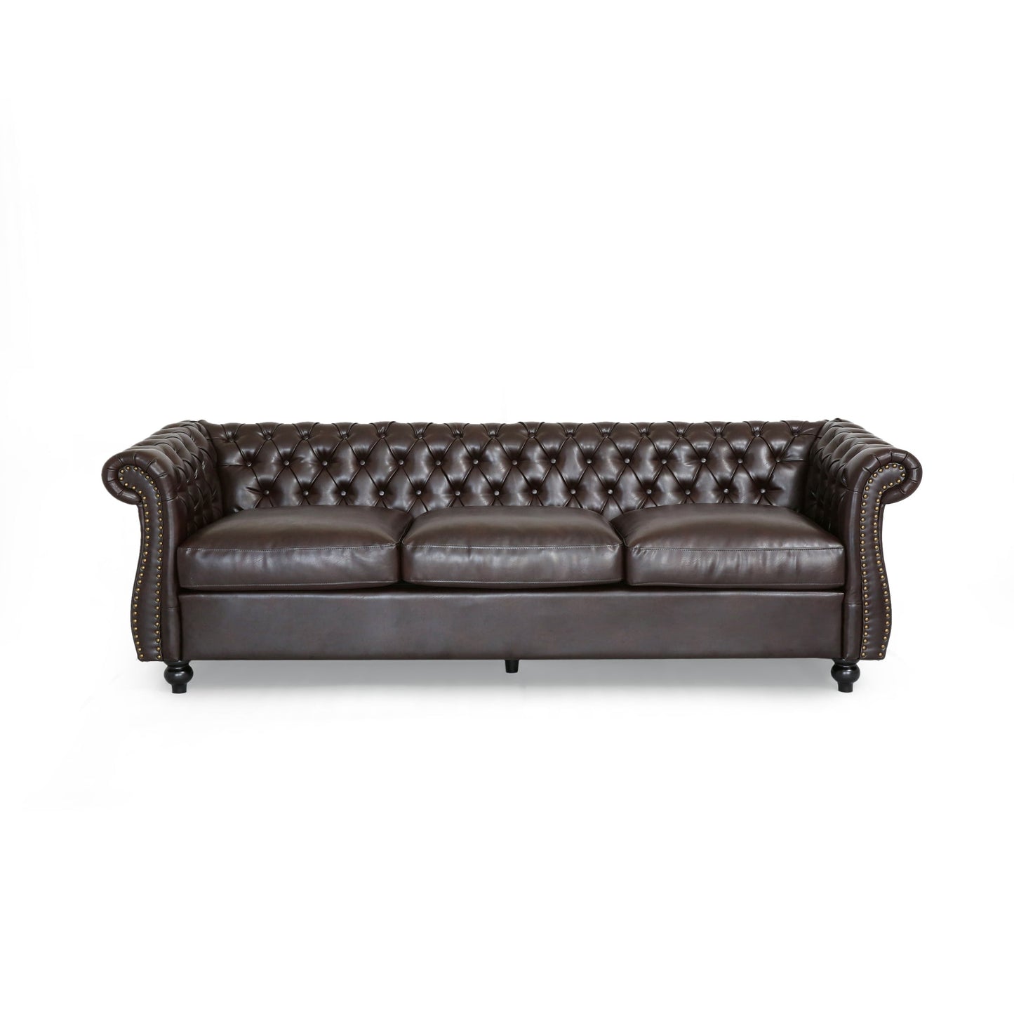 Divano in similpelle trapuntato Somerville Chesterfield con braccioli a volute di Christopher Knight Home