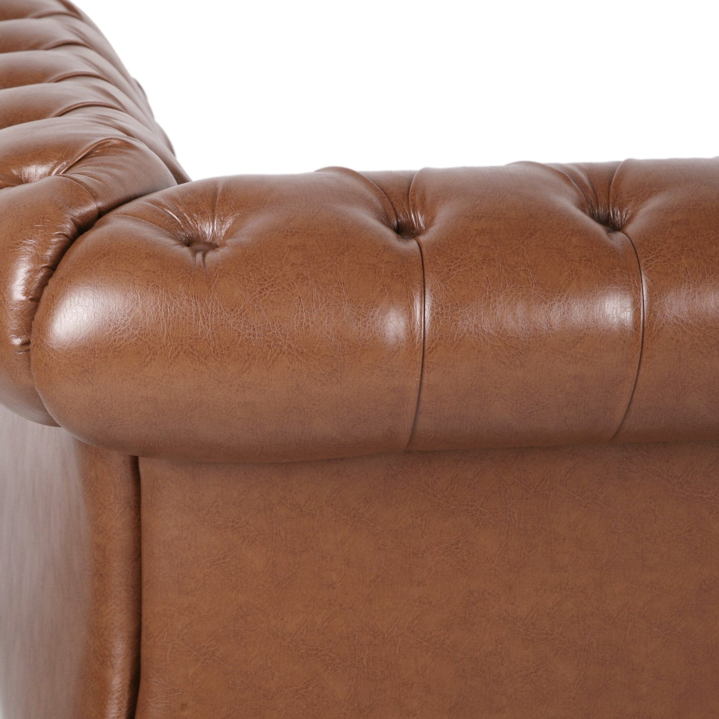 Divano in similpelle trapuntato Somerville Chesterfield con braccioli a volute di Christopher Knight Home