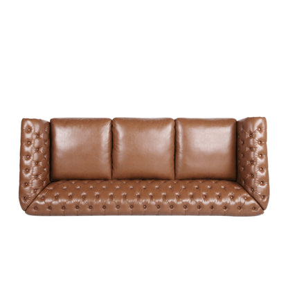 Divano in similpelle trapuntato Somerville Chesterfield con braccioli a volute di Christopher Knight Home