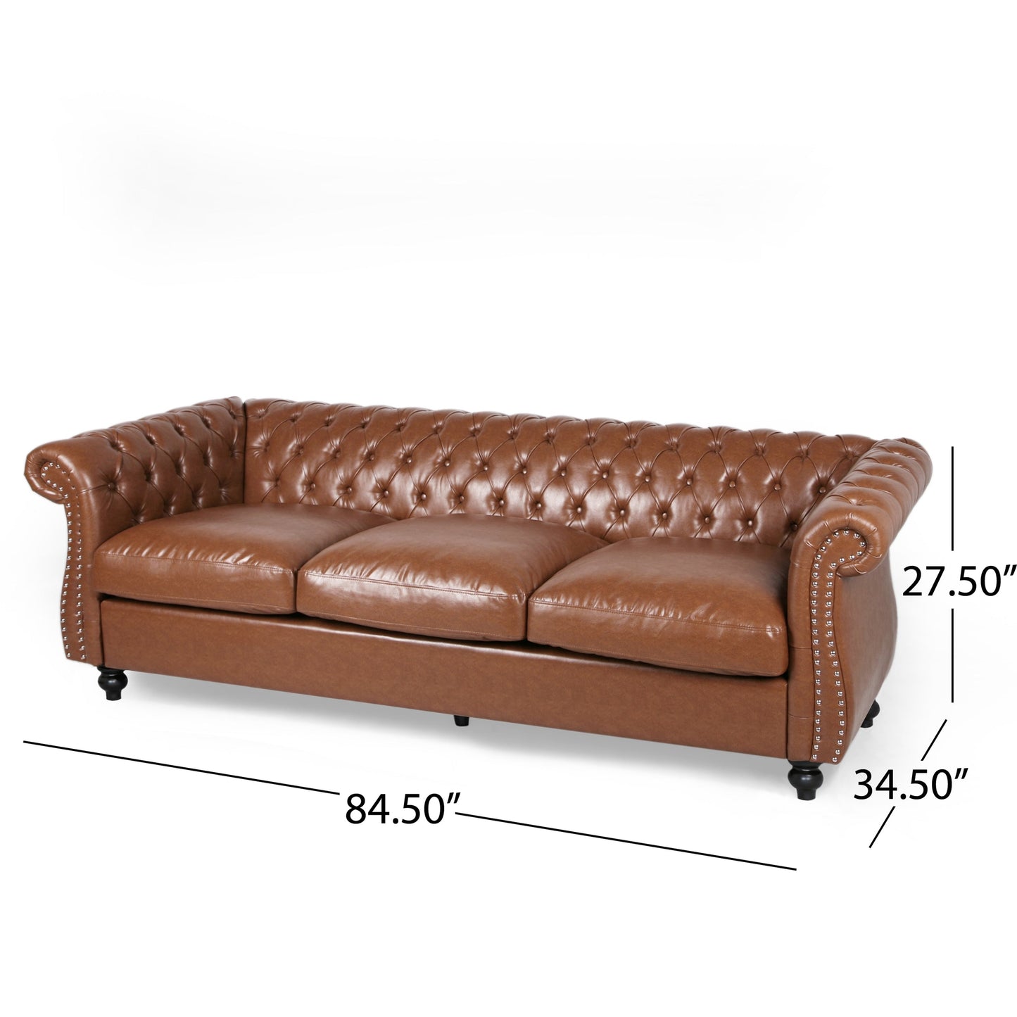 Divano in similpelle trapuntato Somerville Chesterfield con braccioli a volute di Christopher Knight Home