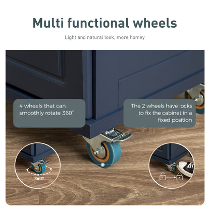 Carrello da cucina Sophia &amp; William con ribaltina e piano in legno di caucciù, carrello da cucina con ruote e ampio mobiletto portaoggetti