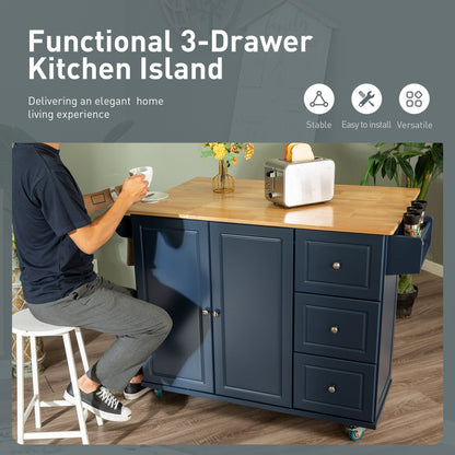 Carrello da cucina Sophia &amp; William con ribaltina e piano in legno di caucciù, carrello da cucina con ruote e ampio mobiletto portaoggetti