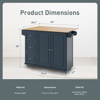 Carrello da cucina Sophia &amp; William con ribaltina e piano in legno di caucciù, carrello da cucina con ruote e ampio mobiletto portaoggetti