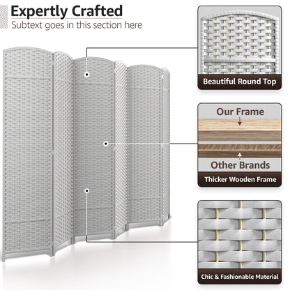 Divisorio per ambienti Sorbus a 6 pannelli, divisorio per la privacy alto, divisorio pieghevole extra largo con doppia cerniera, tessuto a mano, da parete - 6 piedi