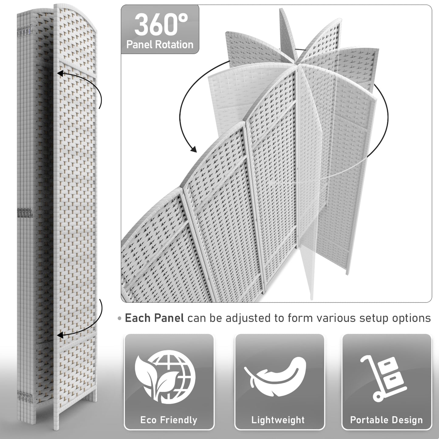 Divisorio per ambienti Sorbus a 6 pannelli, divisorio per la privacy alto, divisorio pieghevole extra largo con doppia cerniera, tessuto a mano, da parete - 6 piedi
