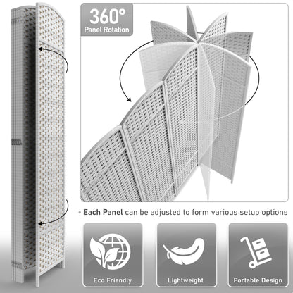 Divisorio per ambienti Sorbus a 6 pannelli, divisorio per la privacy alto, divisorio pieghevole extra largo con doppia cerniera, tessuto a mano, da parete - 6 piedi
