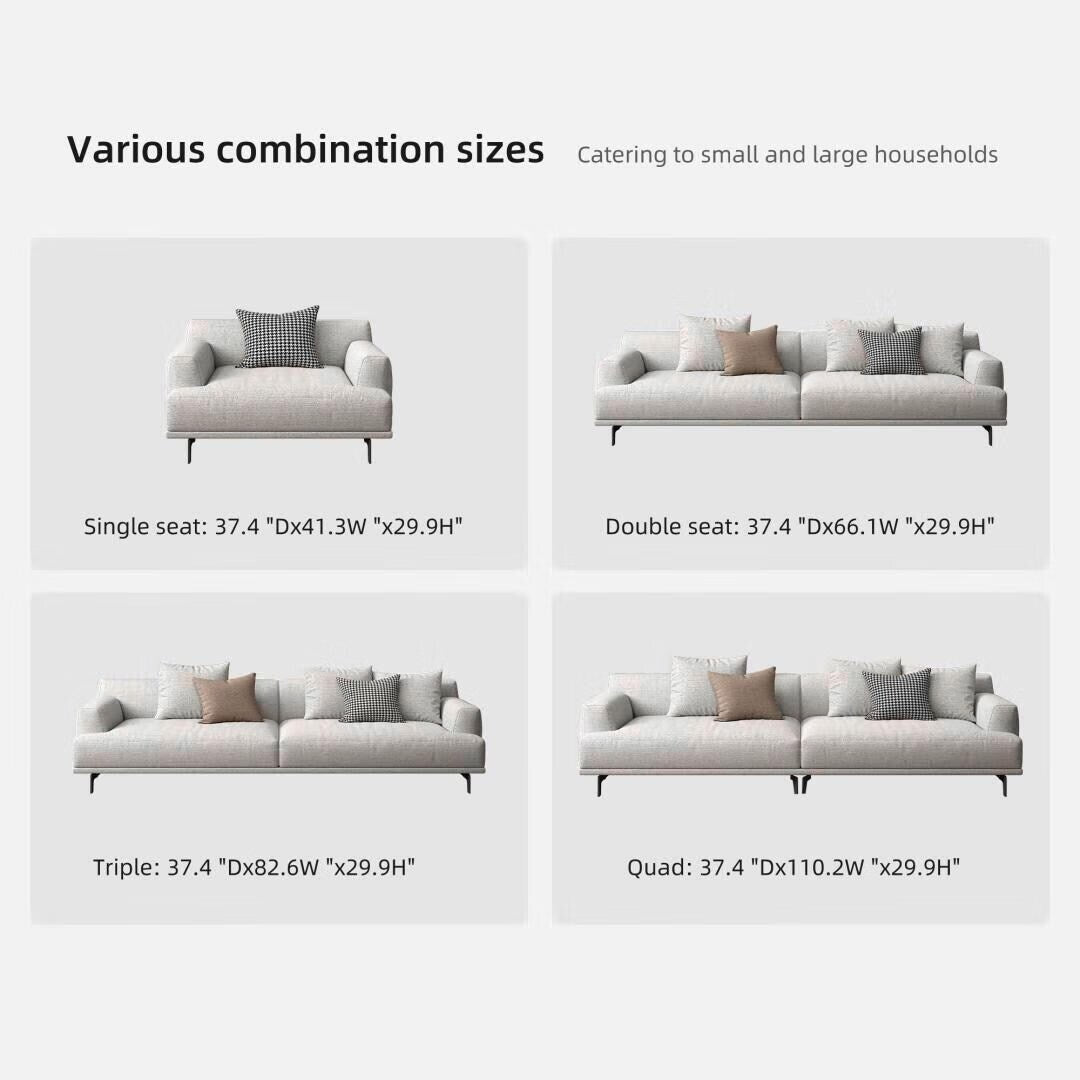 Divano dritto in tessuto con braccioli quadrati color beige