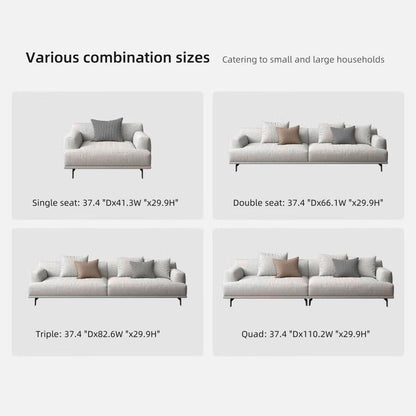 Divano dritto in tessuto con braccioli quadrati color beige