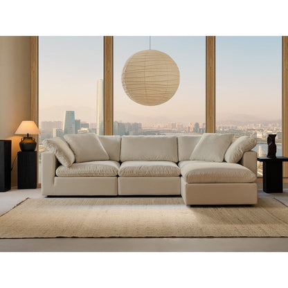 Divano componibile rettangolare in tessuto di lino con braccioli quadrati, divano combinato in lino beige