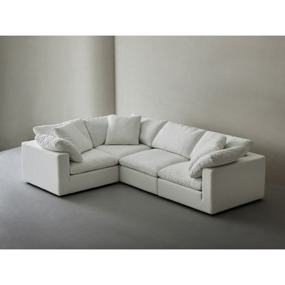 Divano componibile rettangolare in tessuto di lino con braccioli quadrati, combinazione divano bianco perla