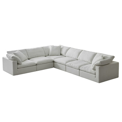 Divano componibile rettangolare in tessuto di lino con braccioli quadrati, combinazione divano bianco perla