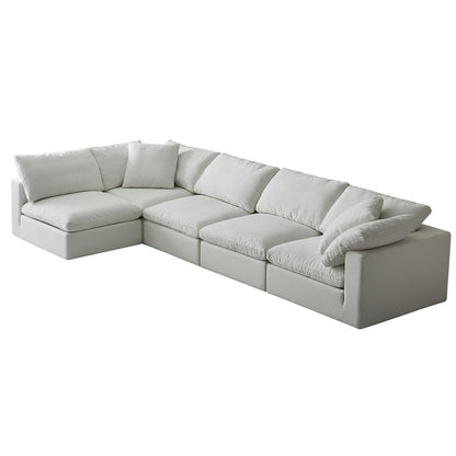 Divano componibile rettangolare in tessuto di lino con braccioli quadrati, combinazione divano bianco perla