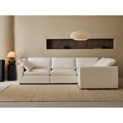 Divano componibile rettangolare in tessuto di lino con braccioli quadrati, combinazione divano bianco perla