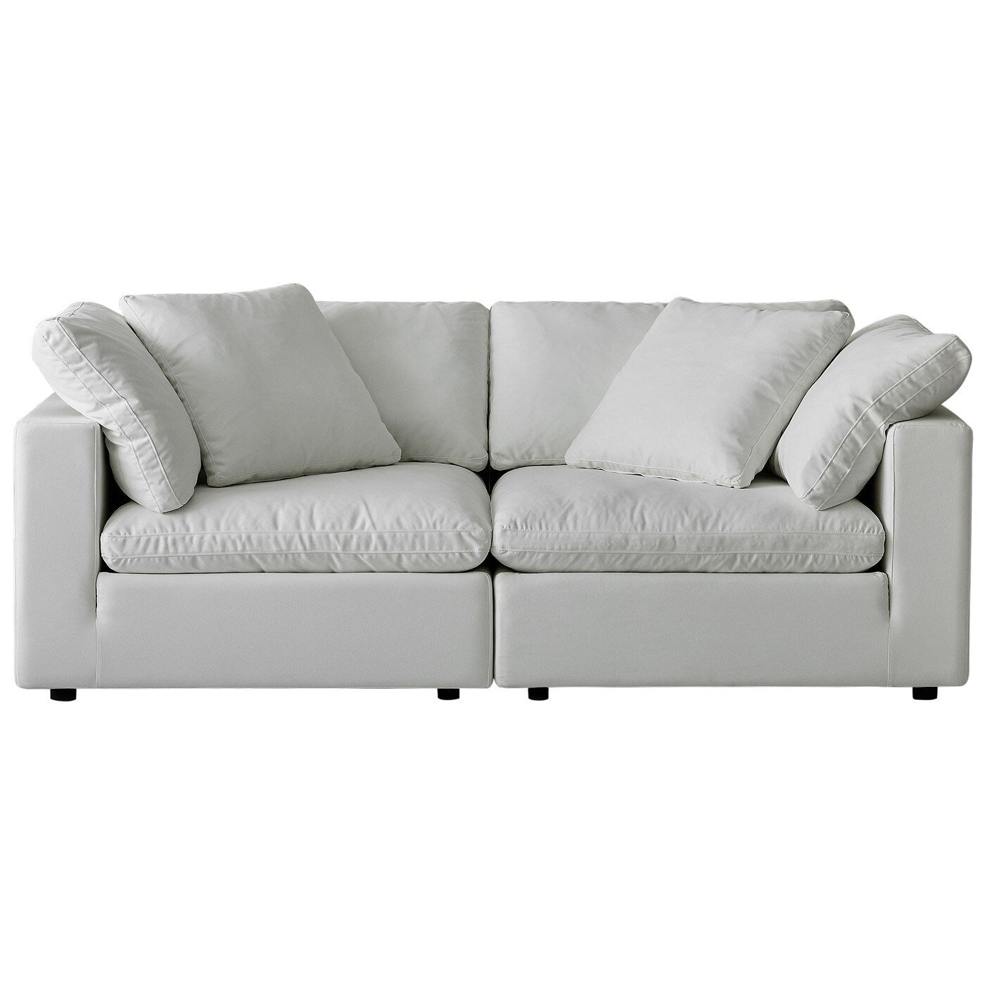 Divano componibile rettangolare in tessuto di lino con braccioli quadrati, combinazione divano bianco perla