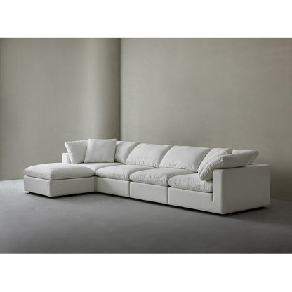 Divano componibile rettangolare in tessuto di lino con braccioli quadrati, combinazione divano bianco perla