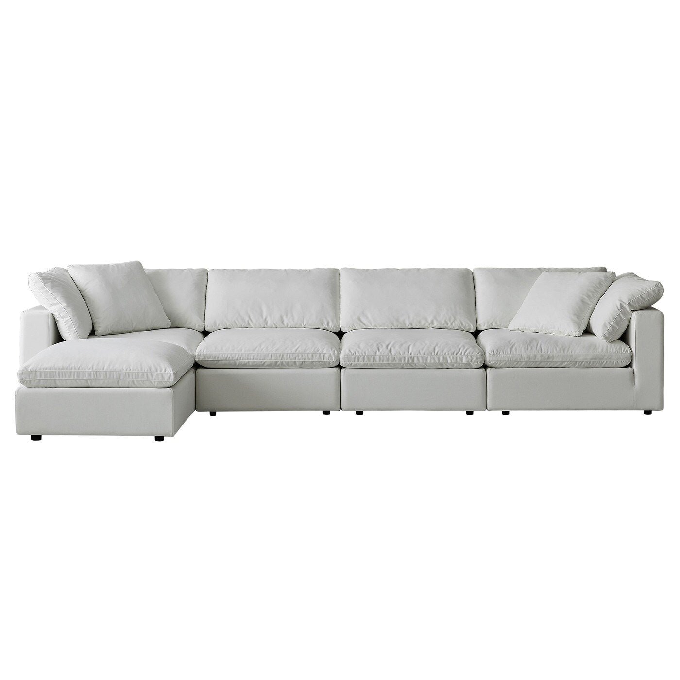 Divano componibile rettangolare in tessuto di lino con braccioli quadrati, combinazione divano bianco perla