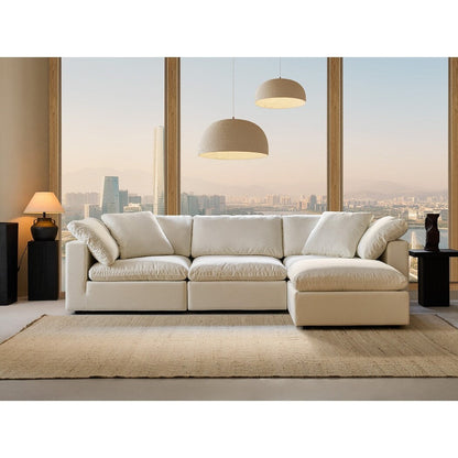 Divano componibile rettangolare in tessuto di lino con braccioli quadrati, combinazione divano bianco perla