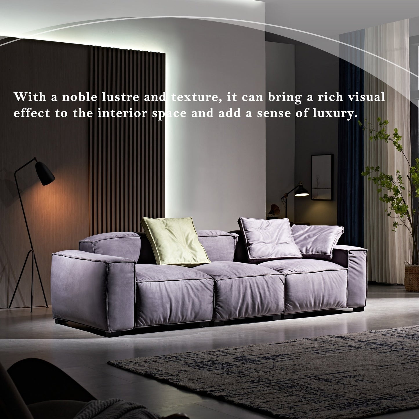 Divano quadrato 110'' Masha Velvet a quattro posti per divano letto da soggiorno