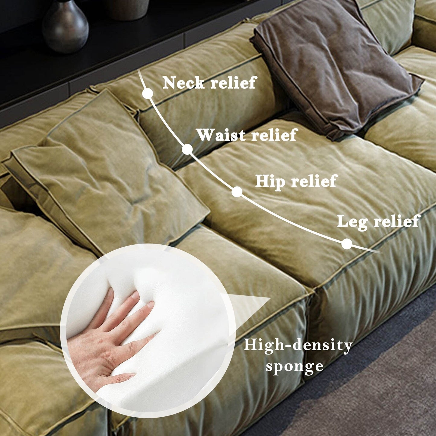 Divano quadrato 110'' Masha Velvet a quattro posti per divano letto da soggiorno