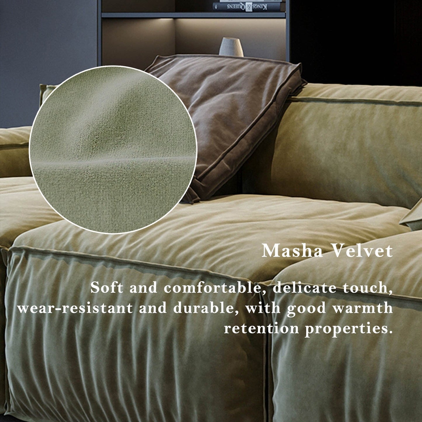 Divano quadrato 110'' Masha Velvet a quattro posti per divano letto da soggiorno