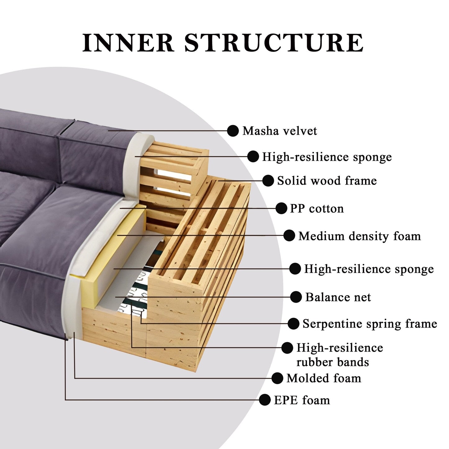 Divano quadrato 110'' Masha Velvet a quattro posti per divano letto da soggiorno