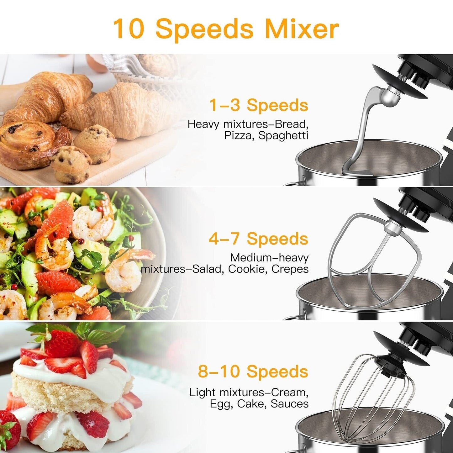 Impastatrice planetaria - Capacità 7,5 QT, 10 impostazioni di velocità, motore da 660 W