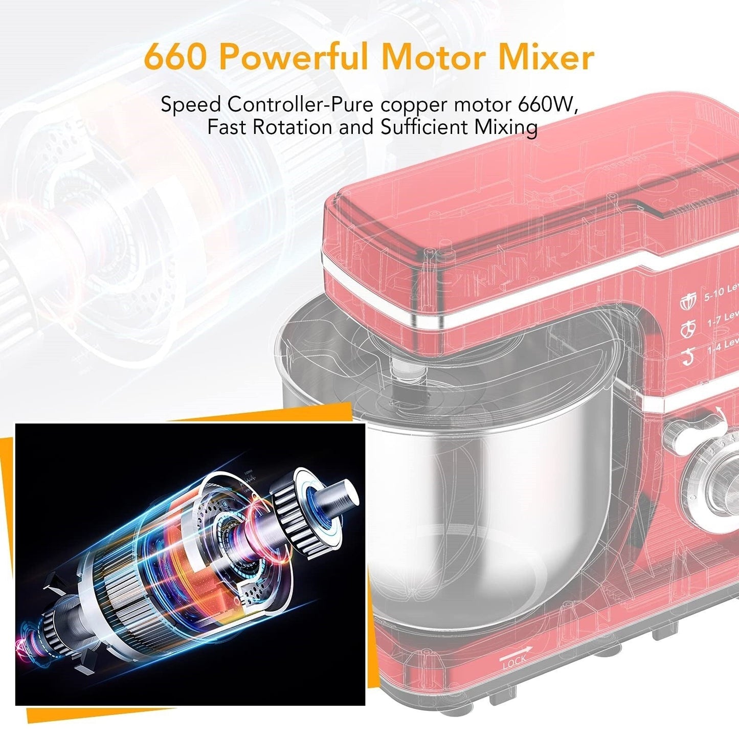 Impastatrice planetaria - Capacità 7,5 QT, 10 impostazioni di velocità, motore da 660 W