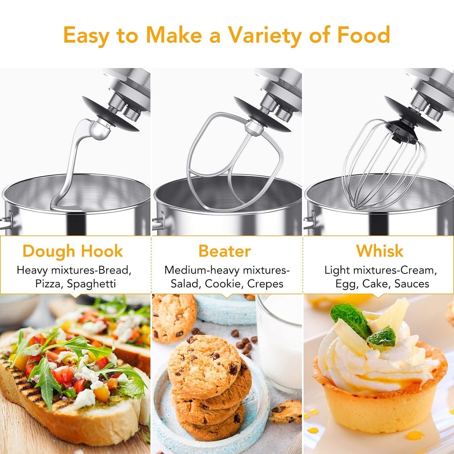 Impastatrice planetaria - Capacità 7,5 QT, 10 impostazioni di velocità, motore da 660 W