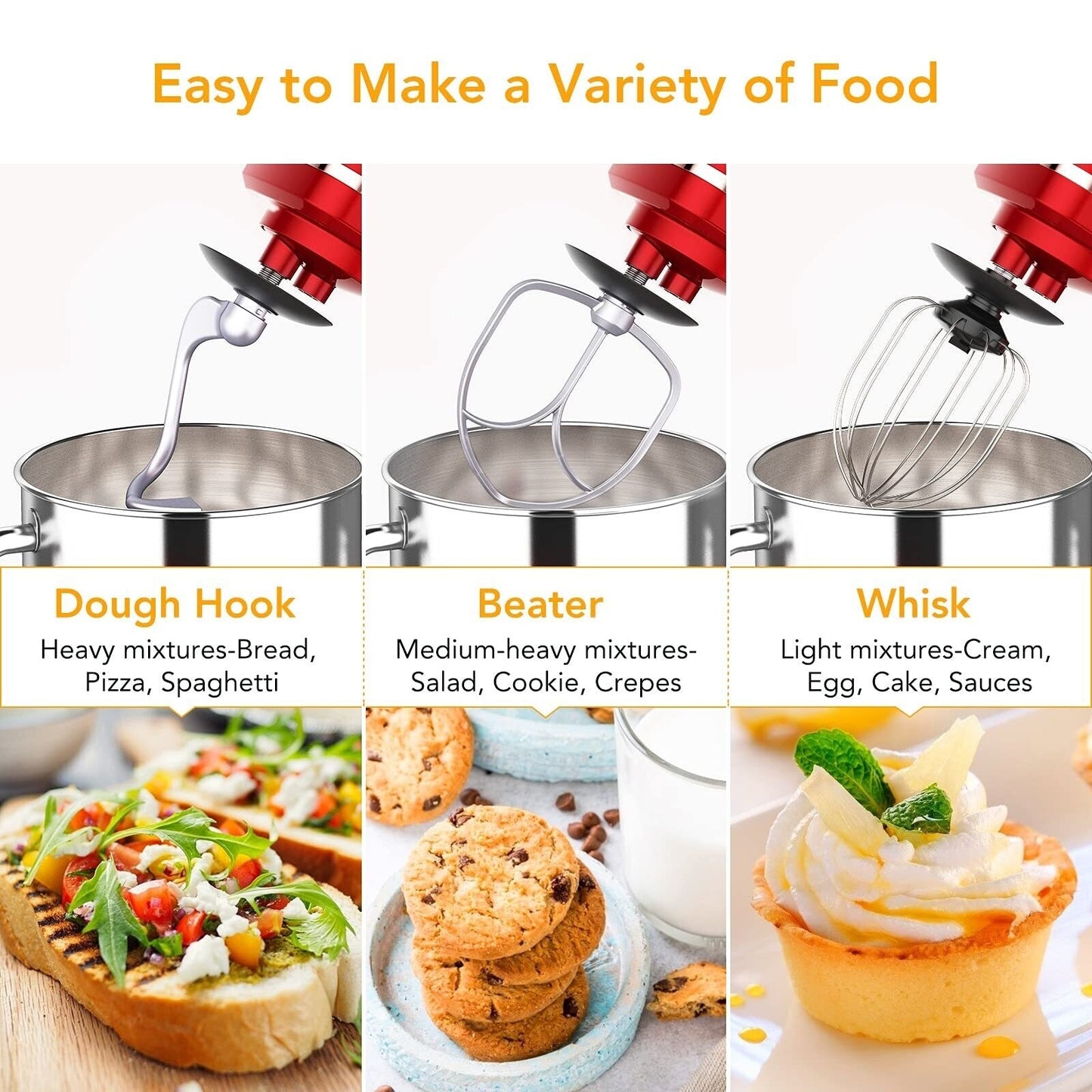 Impastatrice planetaria - Capacità 7,5 QT, 10 impostazioni di velocità, motore da 660 W