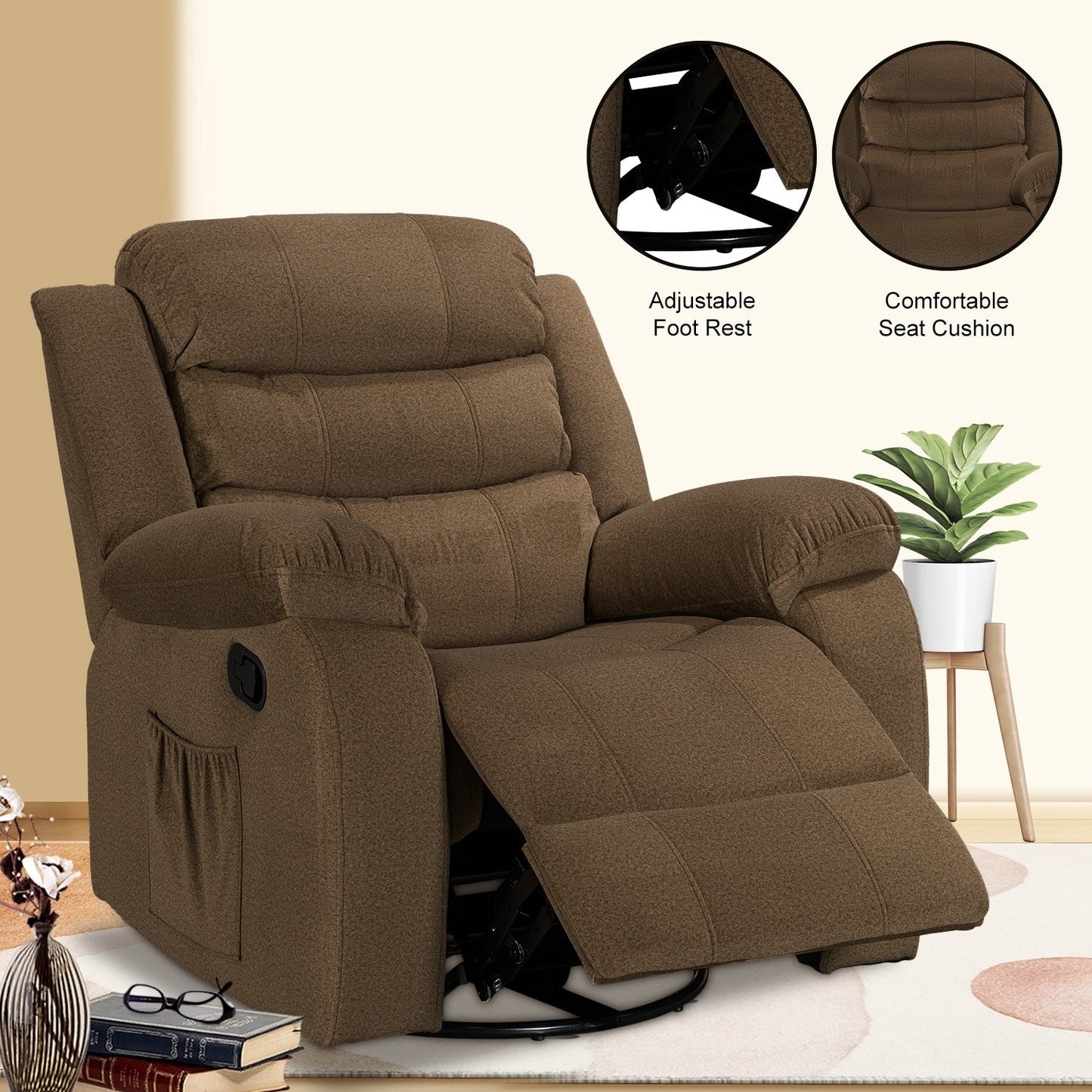 Poltrona reclinabile standard con funzione di oscillazione e rotazione per il soggiorno