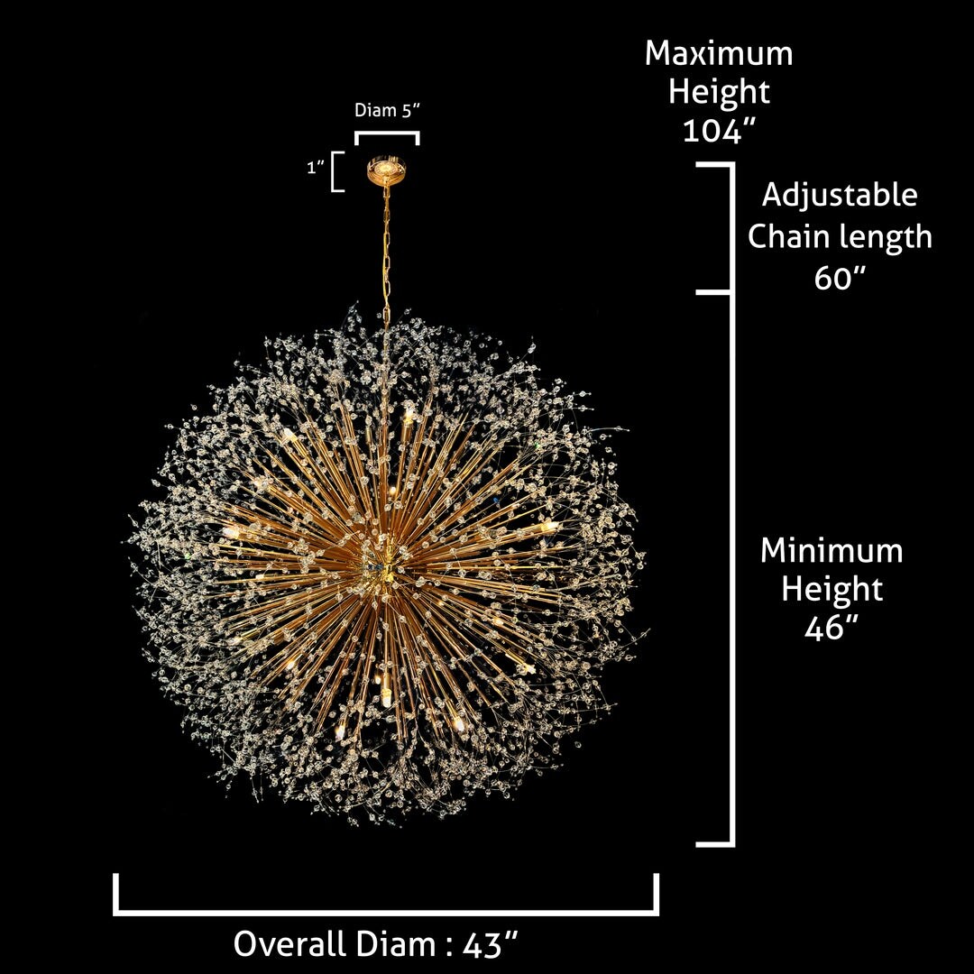 Lampadario Starburst da 47 pollici di larghezza, lampadario in cristallo