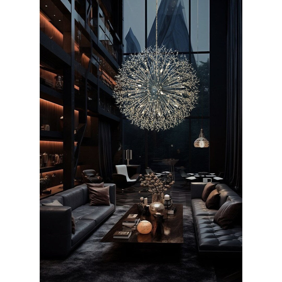 Lampadario Starburst da 47 pollici di larghezza, lampadario in cristallo