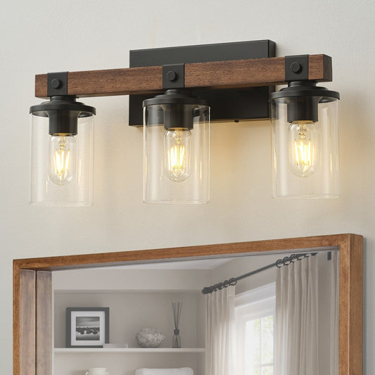 Lampada da toeletta da bagno Starsky in vetro dimmerabile, stile fattoria moderna, a 2/3/4 luci, con paralume cilindrico trasparente