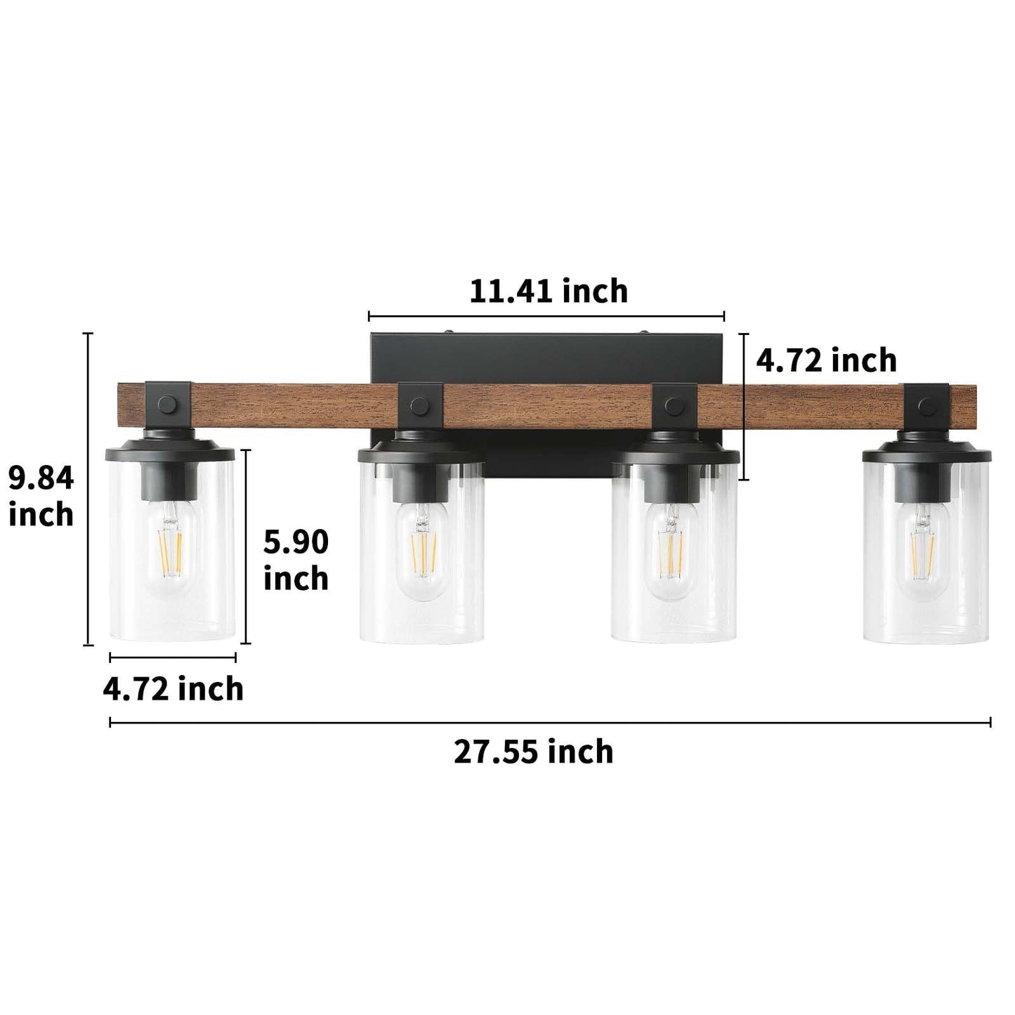 Lampada da toeletta da bagno Starsky in vetro dimmerabile, stile fattoria moderna, a 2/3/4 luci, con paralume cilindrico trasparente
