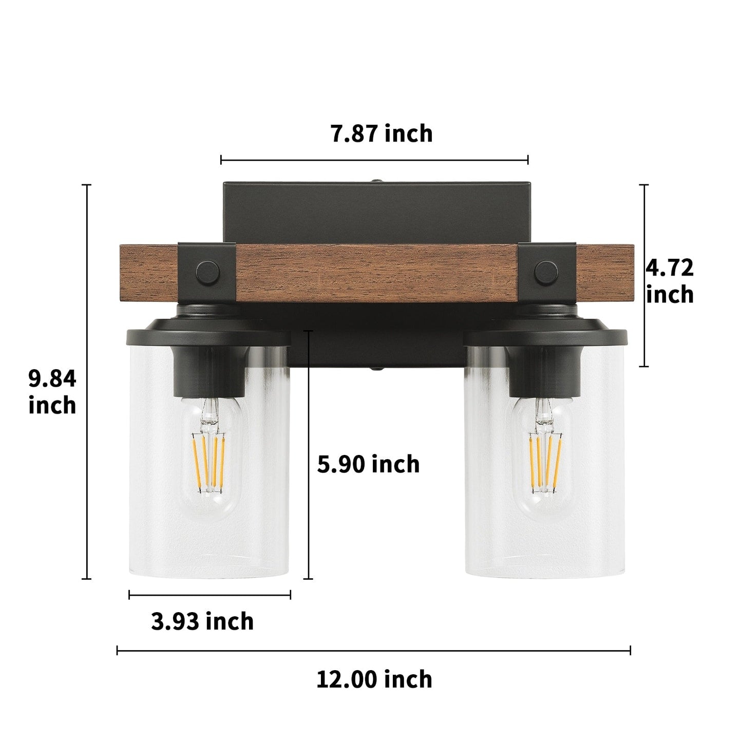 Lampada da toeletta da bagno Starsky in vetro dimmerabile, stile fattoria moderna, a 2/3/4 luci, con paralume cilindrico trasparente