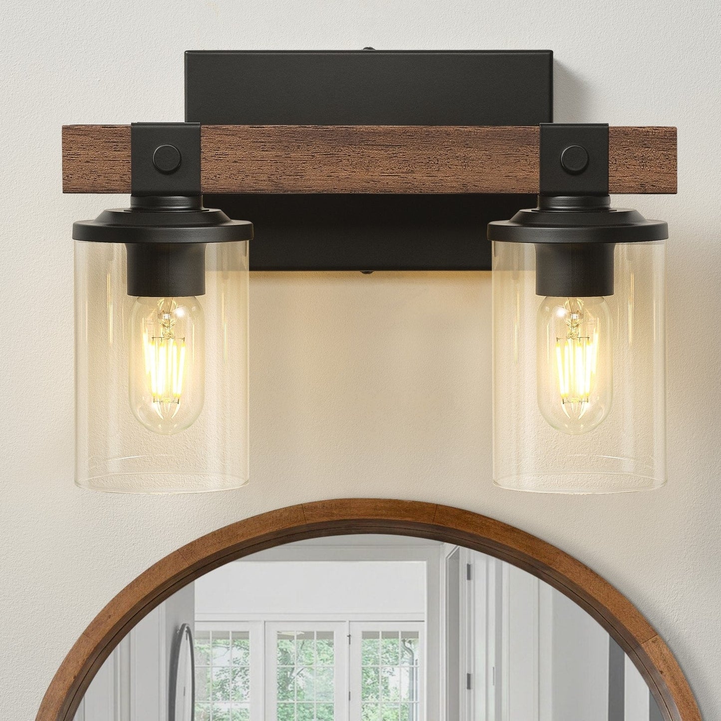 Lampada da toeletta da bagno Starsky in vetro dimmerabile, stile fattoria moderna, a 2/3/4 luci, con paralume cilindrico trasparente