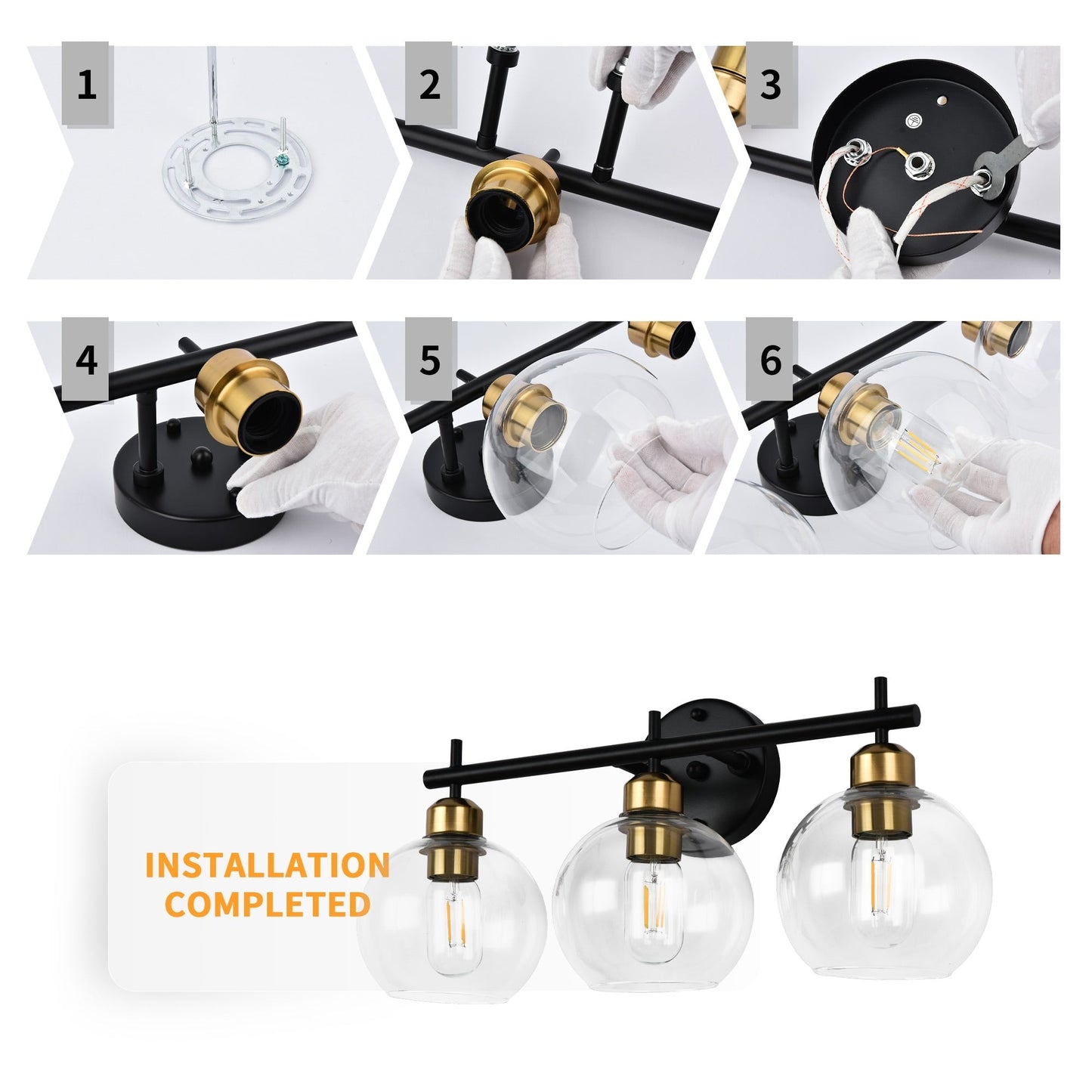 Lampada da bagno moderna dimmerabile Starsky a 4 luci con paralume in vetro a globo