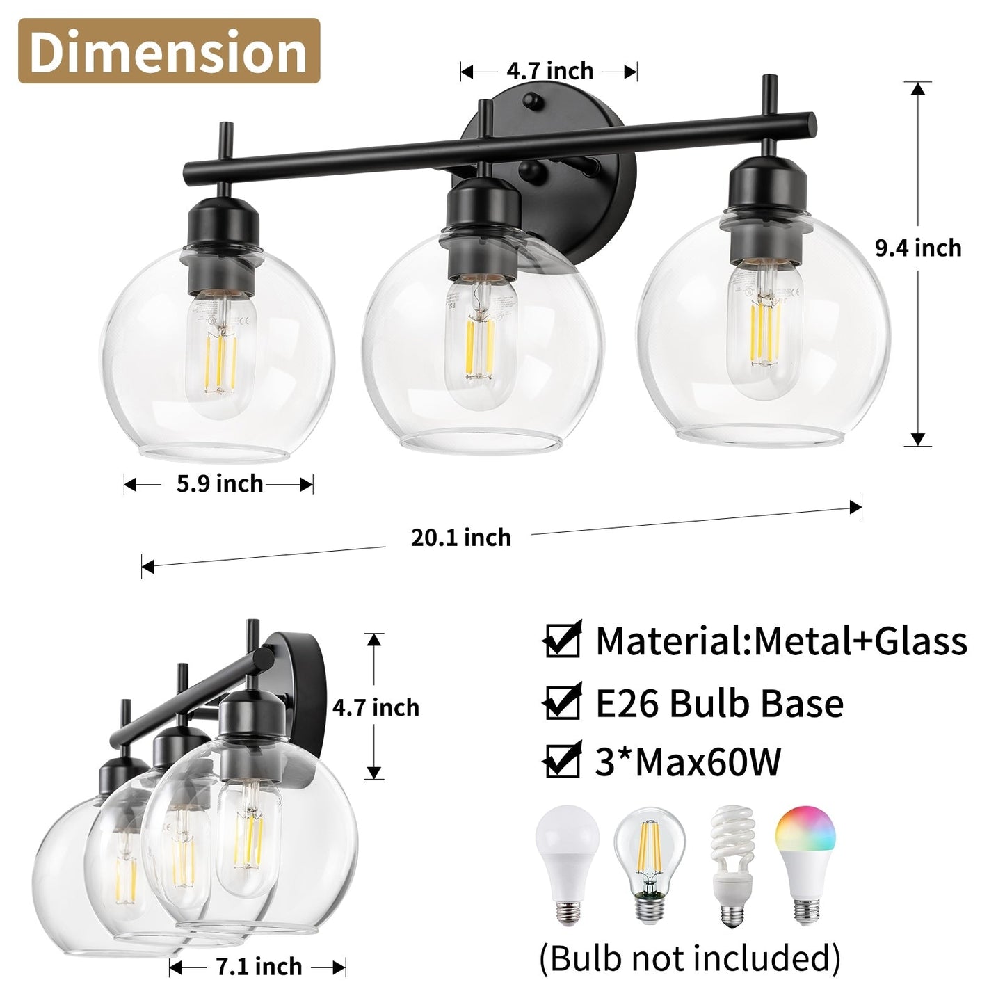 Lampada da bagno moderna dimmerabile Starsky a 4 luci con paralume in vetro a globo