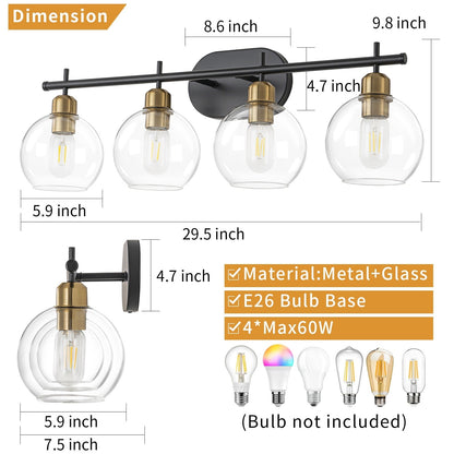 Lampada da bagno moderna dimmerabile Starsky a 4 luci con paralume in vetro a globo