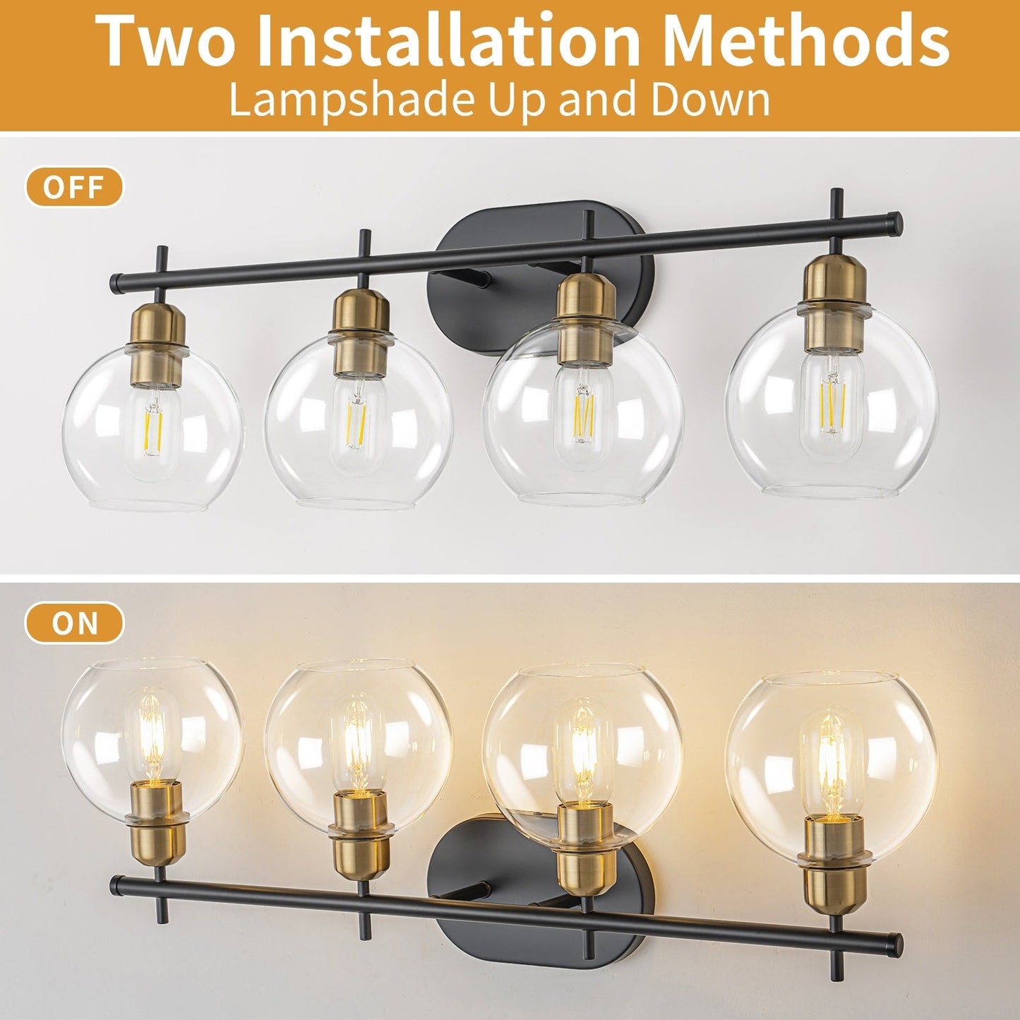 Lampada da bagno moderna dimmerabile Starsky a 4 luci con paralume in vetro a globo