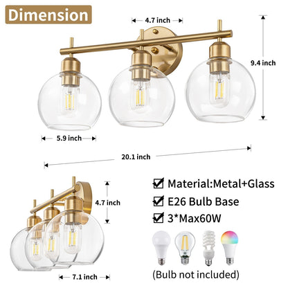 Lampada da bagno moderna dimmerabile Starsky a 4 luci con paralume in vetro a globo