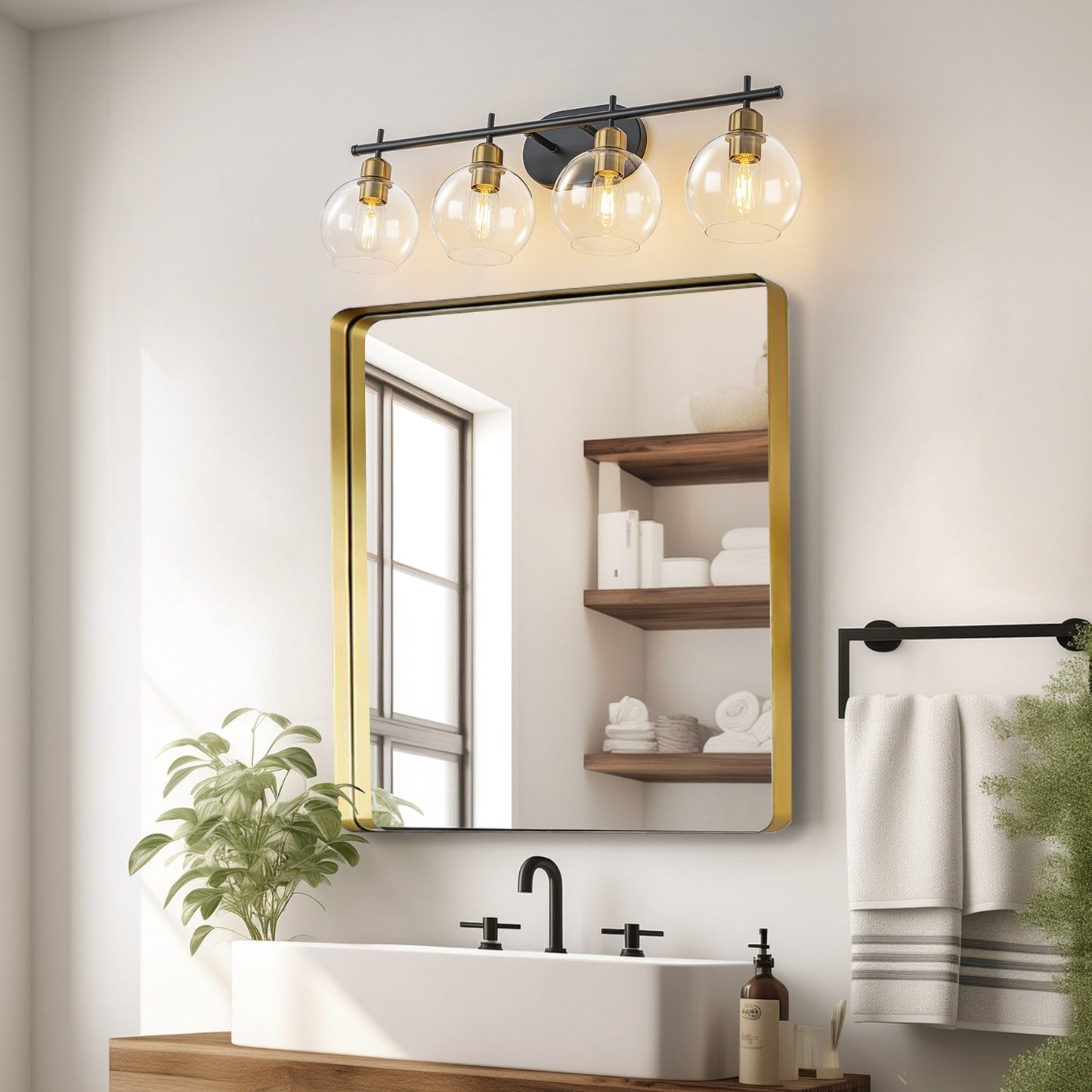 Lampada da bagno moderna dimmerabile Starsky a 4 luci con paralume in vetro a globo