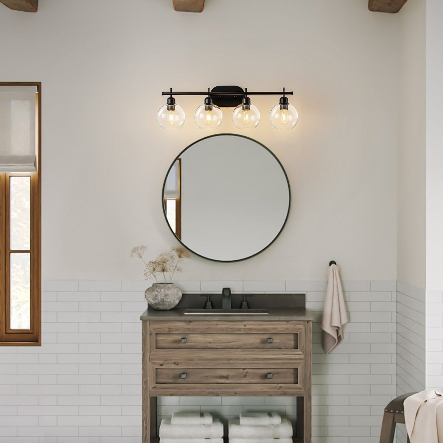 Lampada da bagno moderna dimmerabile Starsky a 4 luci con paralume in vetro a globo