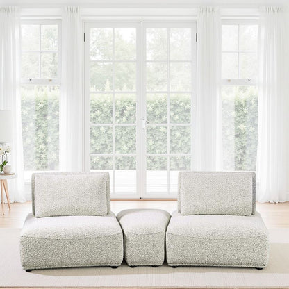 Divano curvo modulare Stavan a 2 posti, poggiapiedi grigio bouclé con schienale regolabile