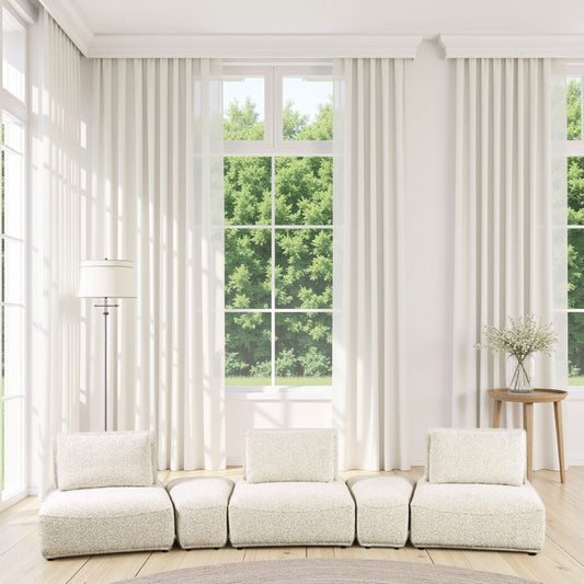 Divano modulare curvo Stavan a 3 posti, beige bouclé, profondità della seduta regolabile