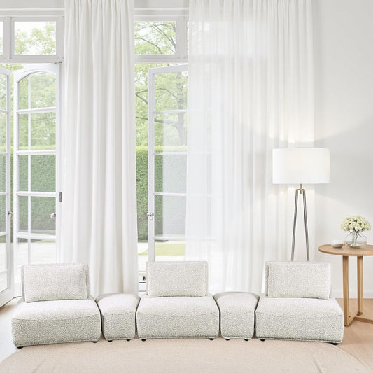 Divano curvo modulare Stavan a 3 posti, seduta regolabile in grigio Boucle