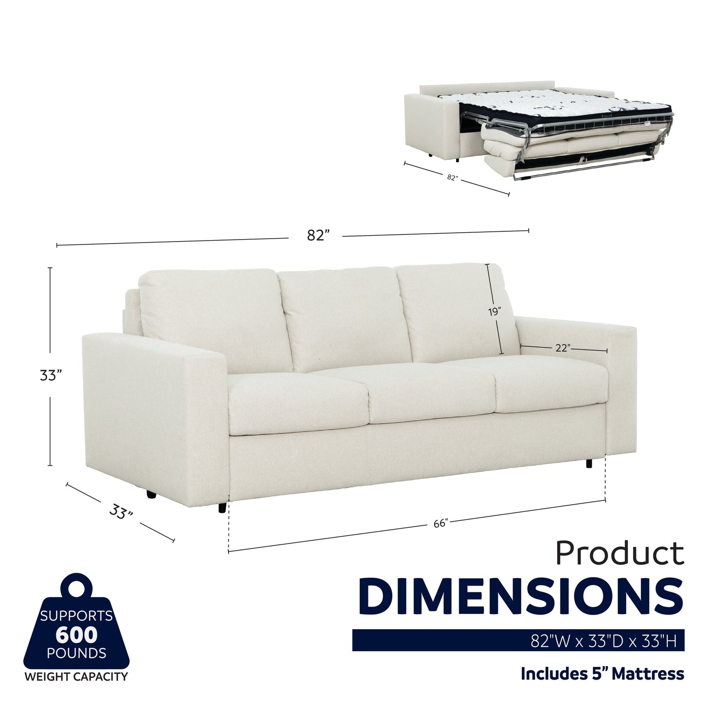 Divano letto matrimoniale Stearns &amp; Foster® Paolo da 82 pollici con materasso in memory foam da 5 pollici